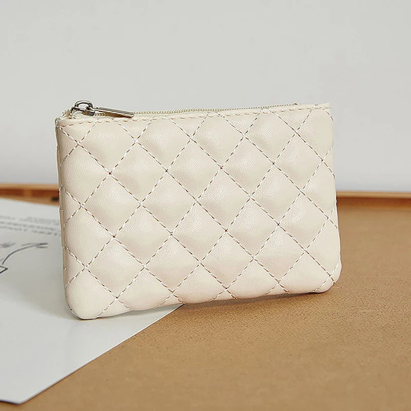 Women's Plaid Print Coin Purse — Compact PU Leather Zipper Pouch