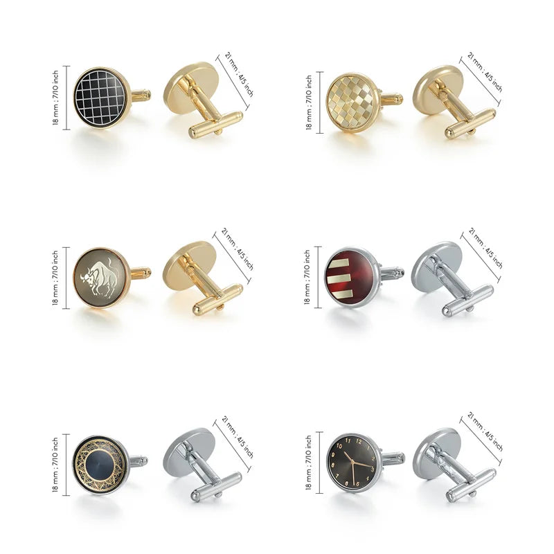 UJOY Luxury Copper Cufflinks — Elegant Round and Square Men's Jewelry Set