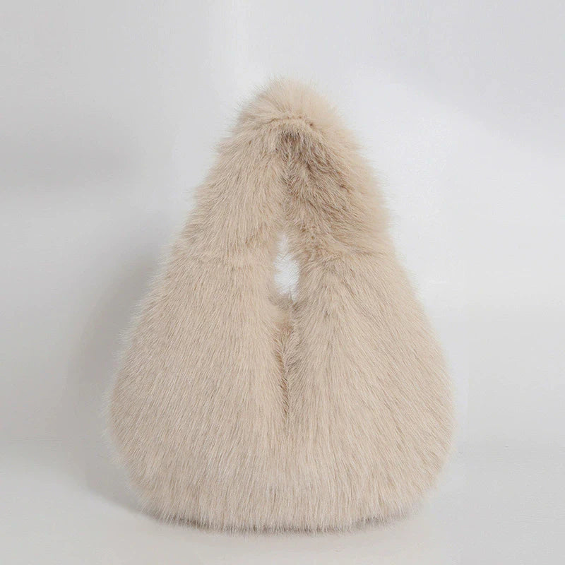 Faux Fur Hobo Shoulder Bag — Soft Plush Handbag for Women