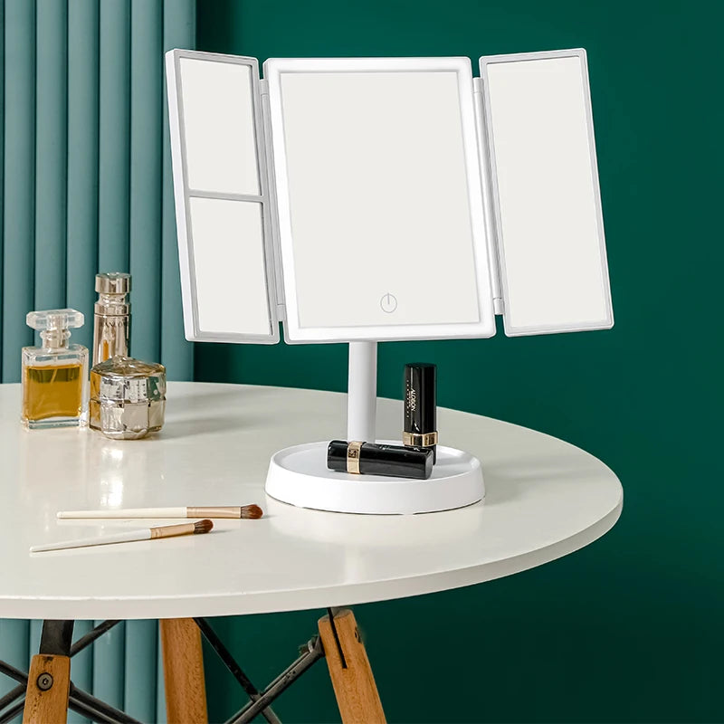 HAOYUNMA Foldable LED Makeup Mirror — 3-Tone Lighting & Magnifying Desktop Vanity