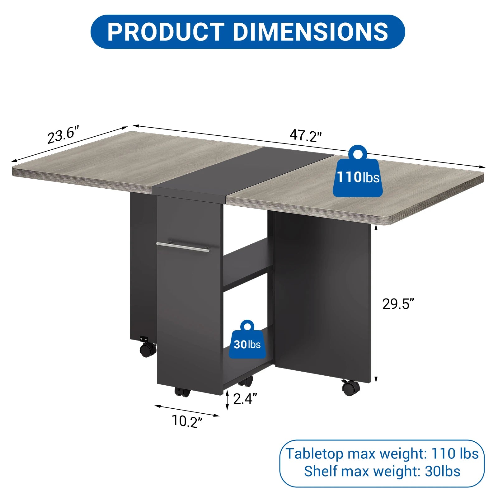 SUNVASAGOO Foldable Dining Table — Space-Saving Drop Leaf Design