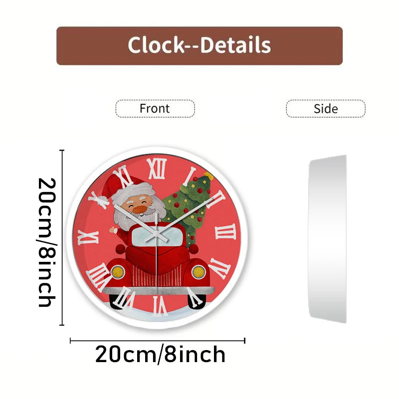 Cute Santa Cartoon Round Wall Clock — Silent Hanging Decor for Kids Rooms