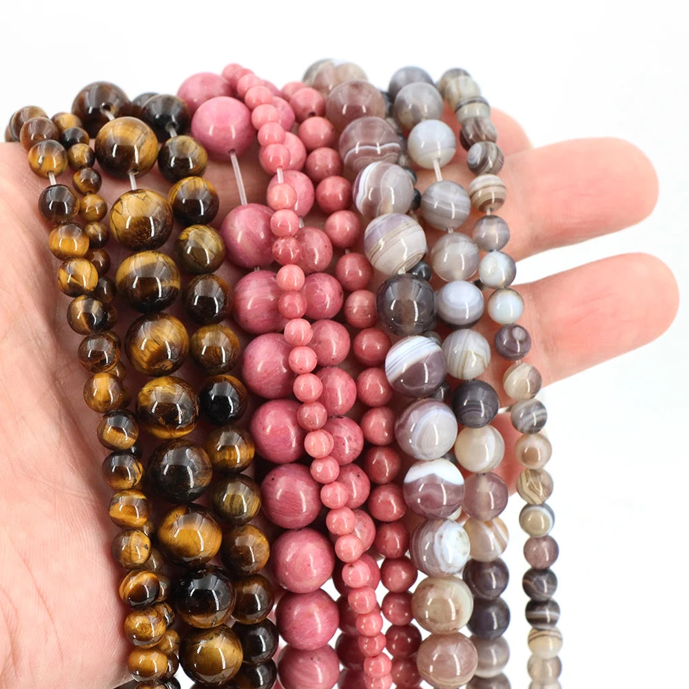 Natural Stone Gemstone Beads — Round Crystal Spacers for Jewelry Making