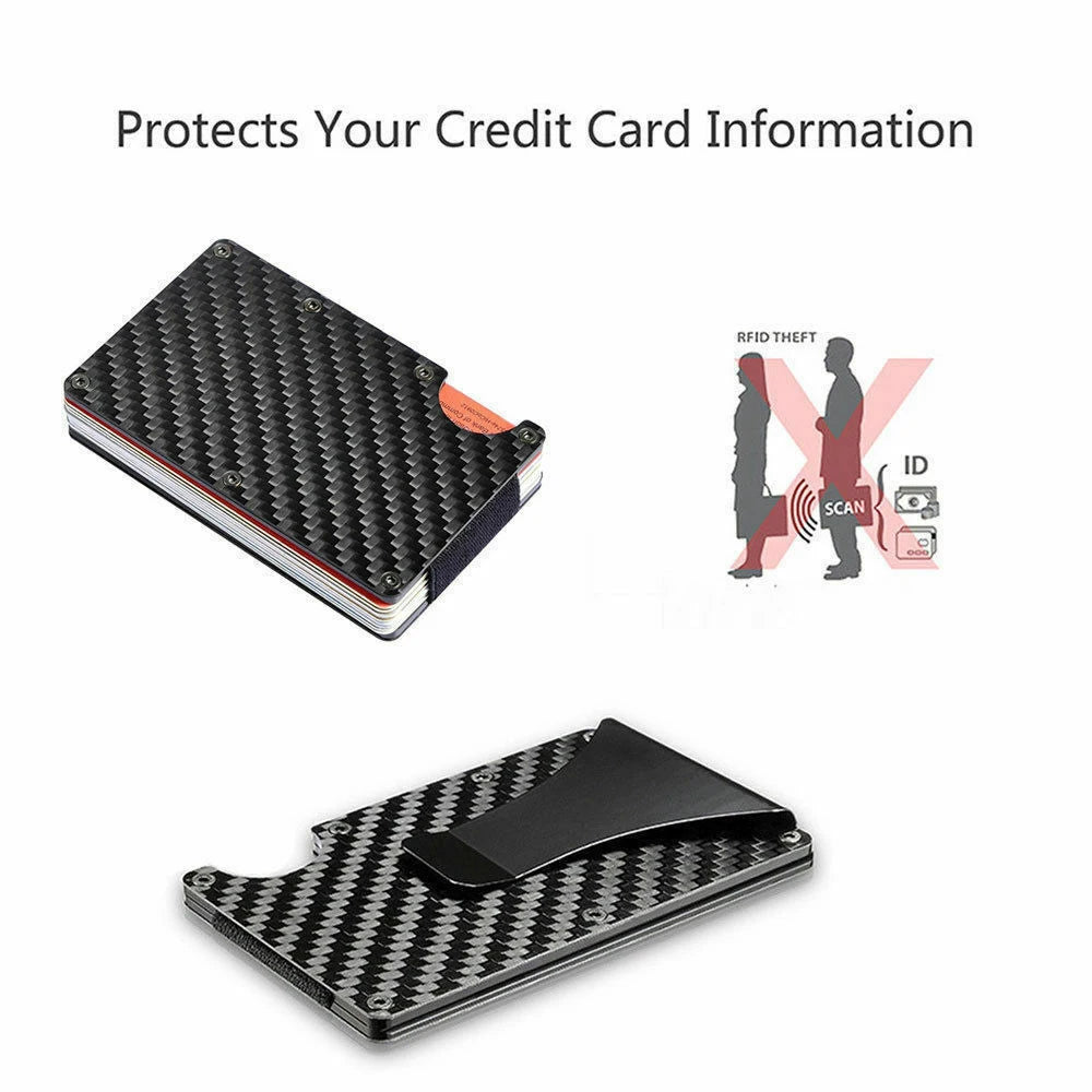 FZCSPEED Carbon Fiber RFID Blocking Wallet — Slim Metal Money Clip & Card Holder