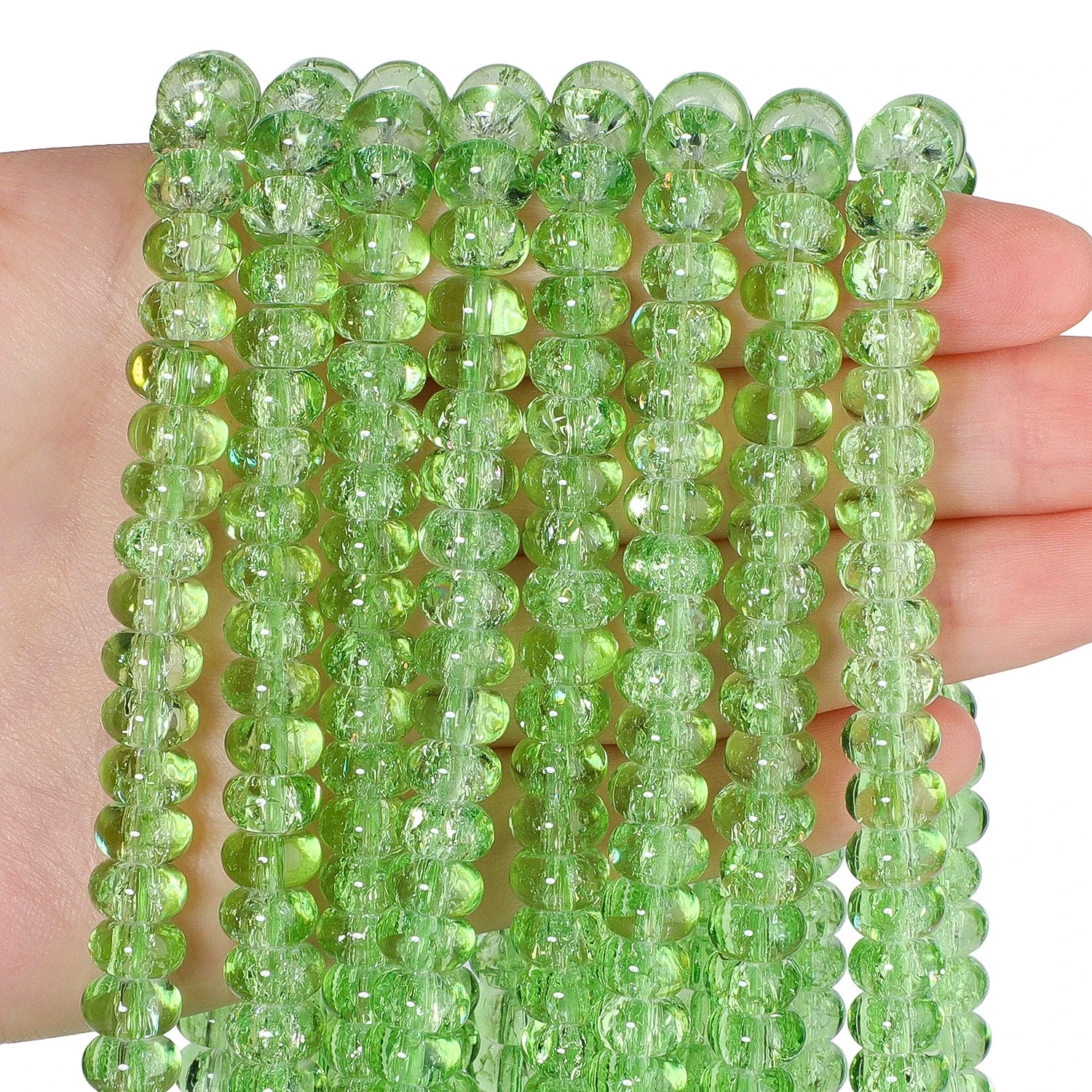 Clear Green Cracked Crystal Beads — Abacus Shape Rondelle Spacers for Jewelry Making