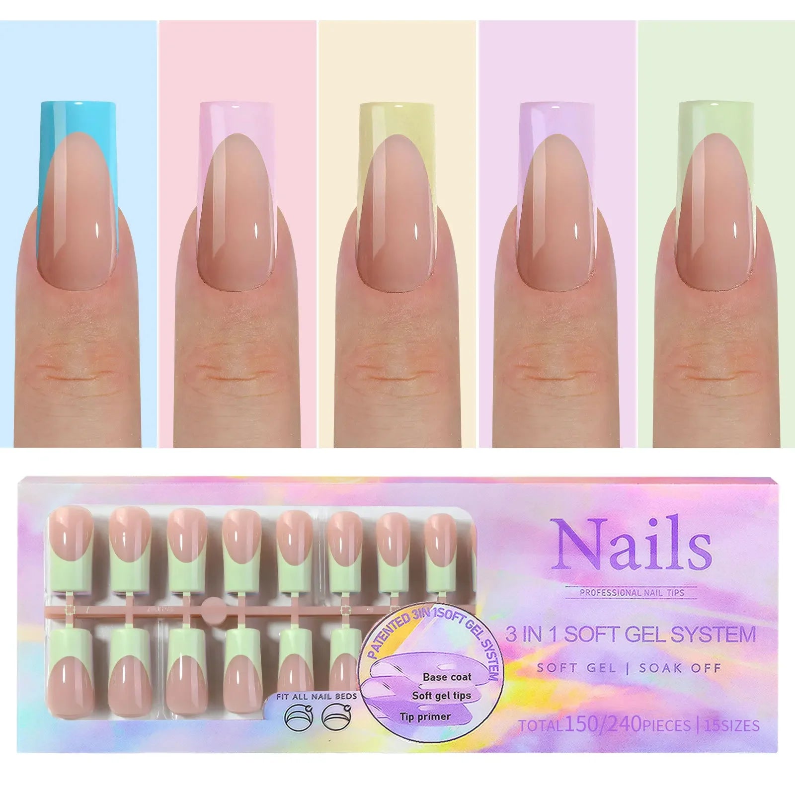 French Tip Soft Gel Nail Tips — 150 Piece DIY Press On Set