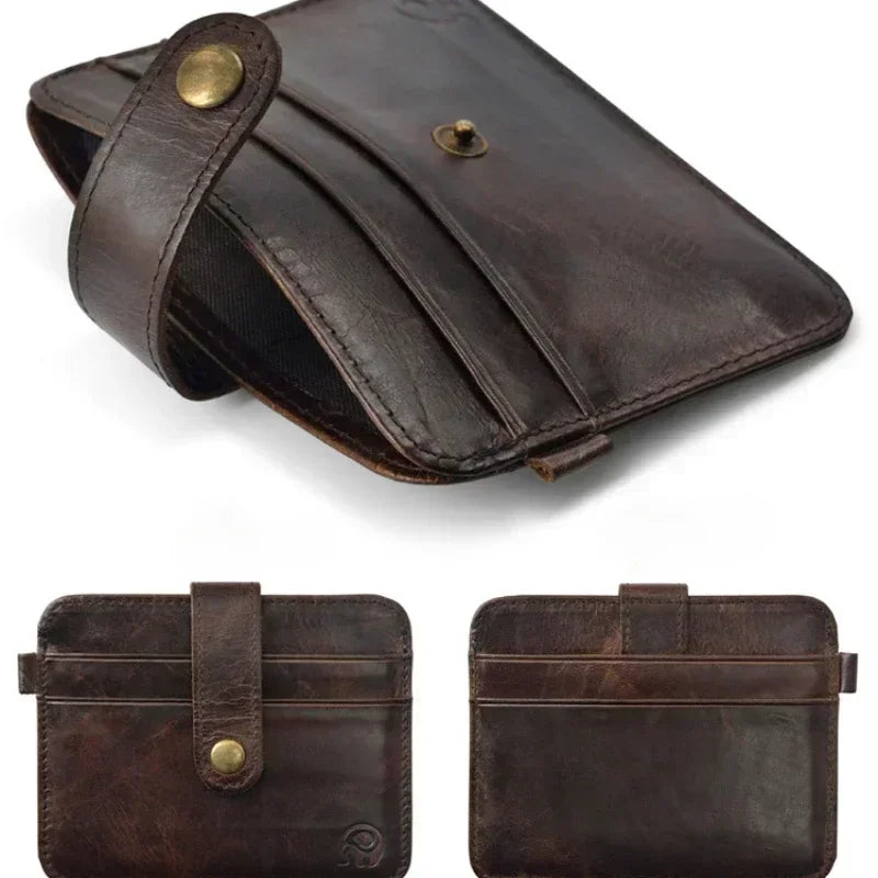 Men's Genuine Cow Leather Slim Wallet — Compact Card Holder & Coin Purse