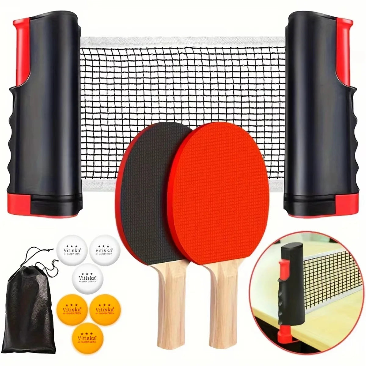 BiTS TO BIG Ping Pong Paddle Set — Portable Table Tennis Kit with Retractable Net
