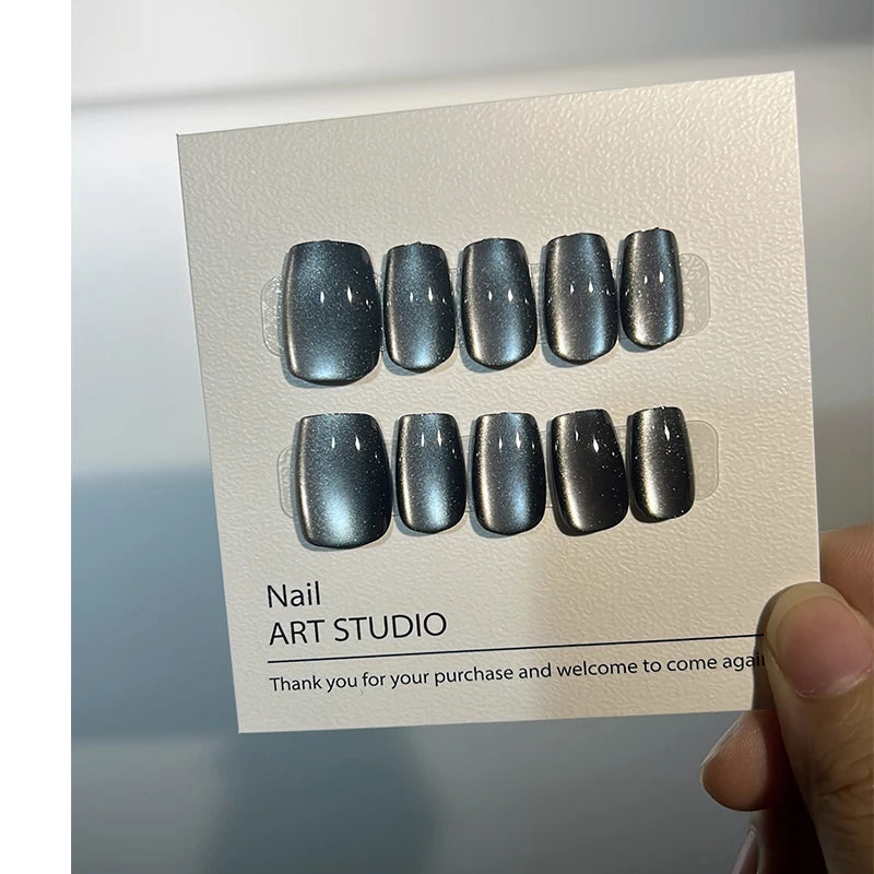 Luxury Cat Eye Press On Nails — Handmade Acrylic Coffin Style False Nails