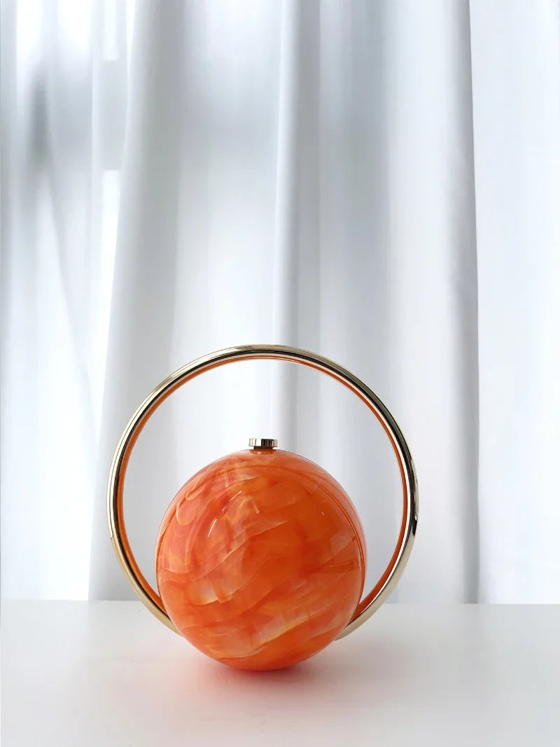 miflame Elegant Spherical Evening Clutch — Marble Texture Handbag with Electroplated Handle