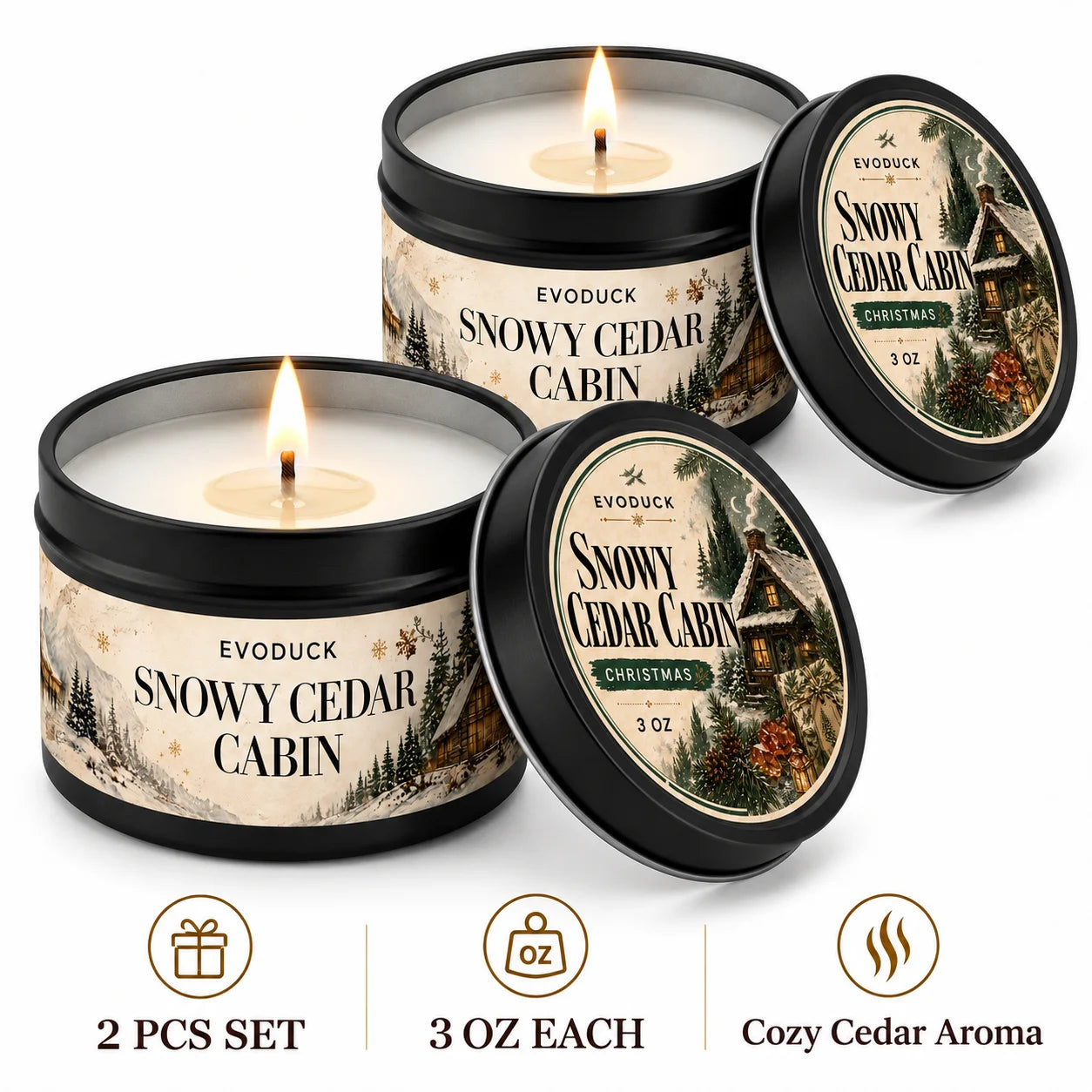 EVODUCK Cedar Amber Balsam Candle — Woodsy Pine Scented Holiday Gift