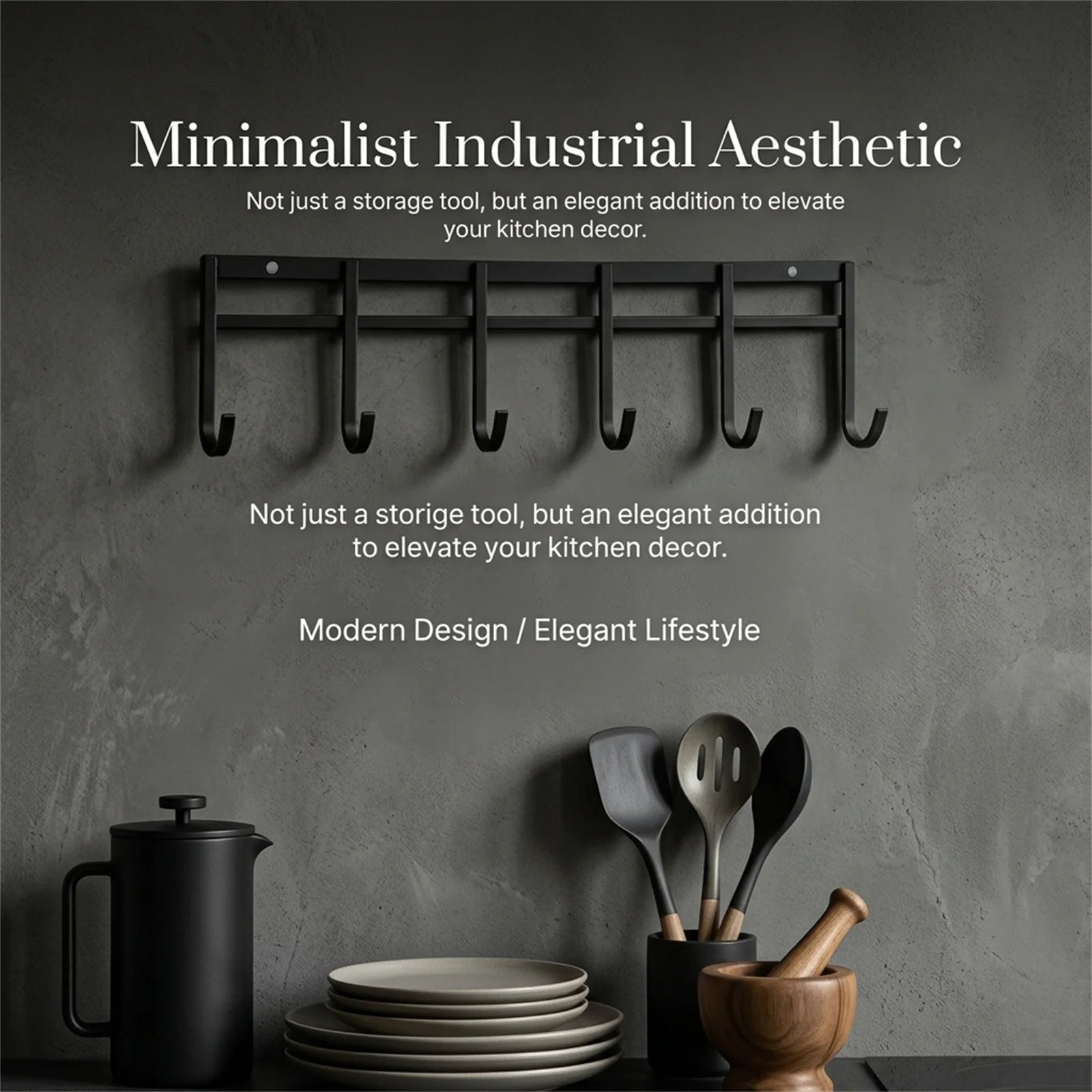 Kitchen Hook Rack — Utensil Holder, Wall Mount