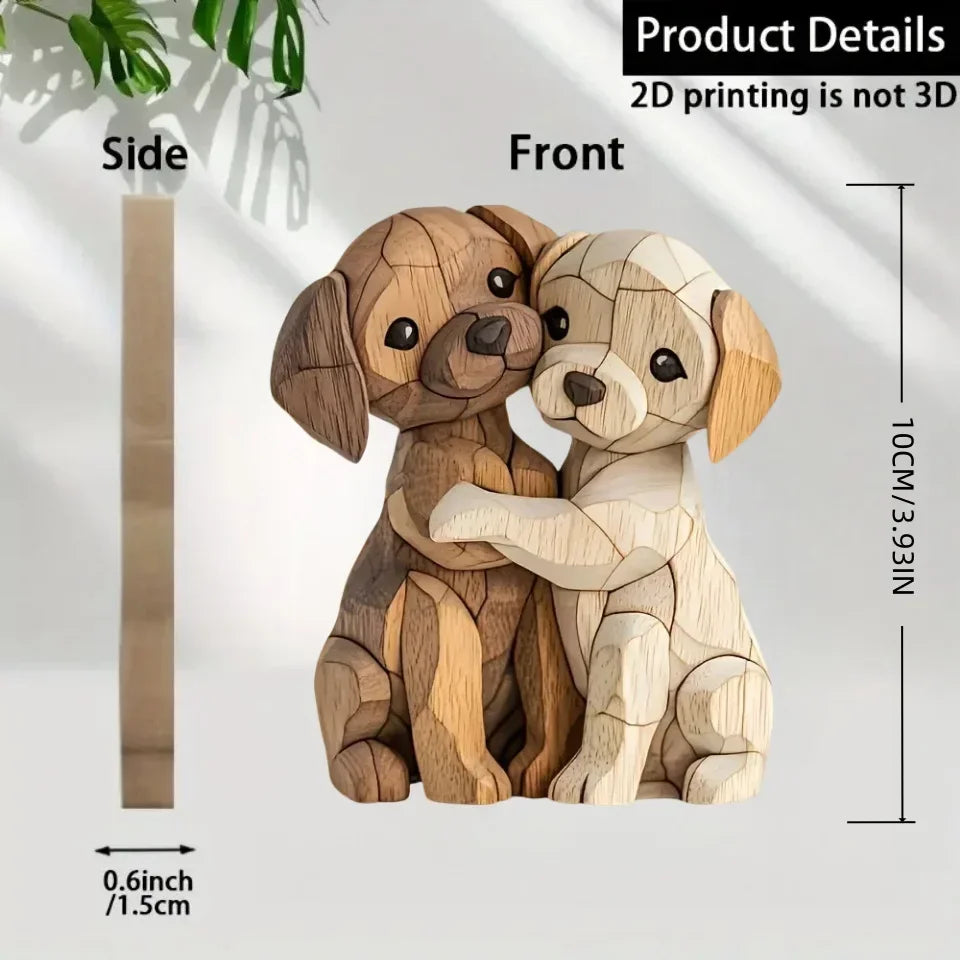 Wooden Animal Couple Sculpture — Cute Desktop Decor & Gift Set