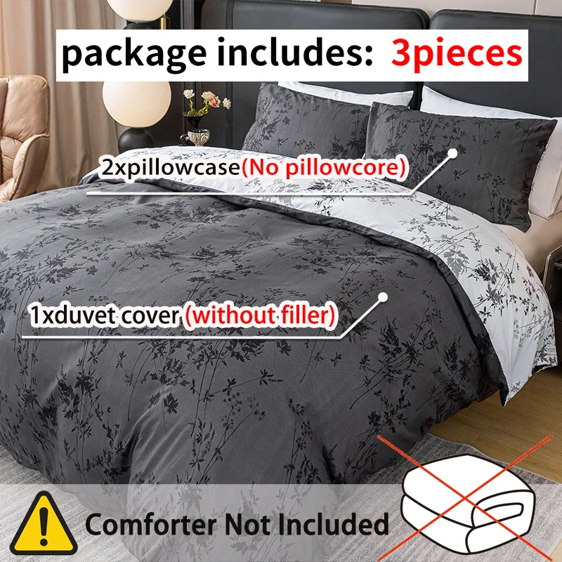 Pattern Print Duvet Cover Set — Soft Skin-Friendly Bedding with 2 Pillowcases