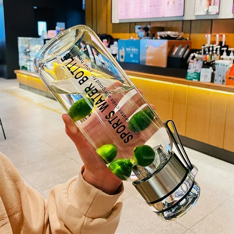 Large Capacity Glass Water Bottle — Heat-Resistant Tea Brewing Cup with Lid