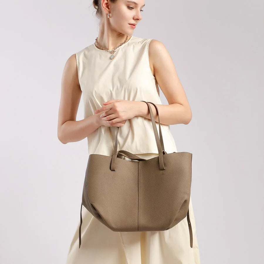 SPRINGOUT Women's Cowhide Tote Bag — Versatile Leather Handbag for Travel