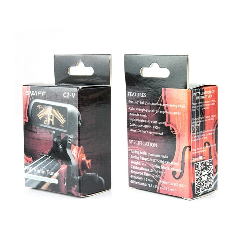 Clip-On Digital Chromatic Tuner — 360° Rotating LCD Display for Violin