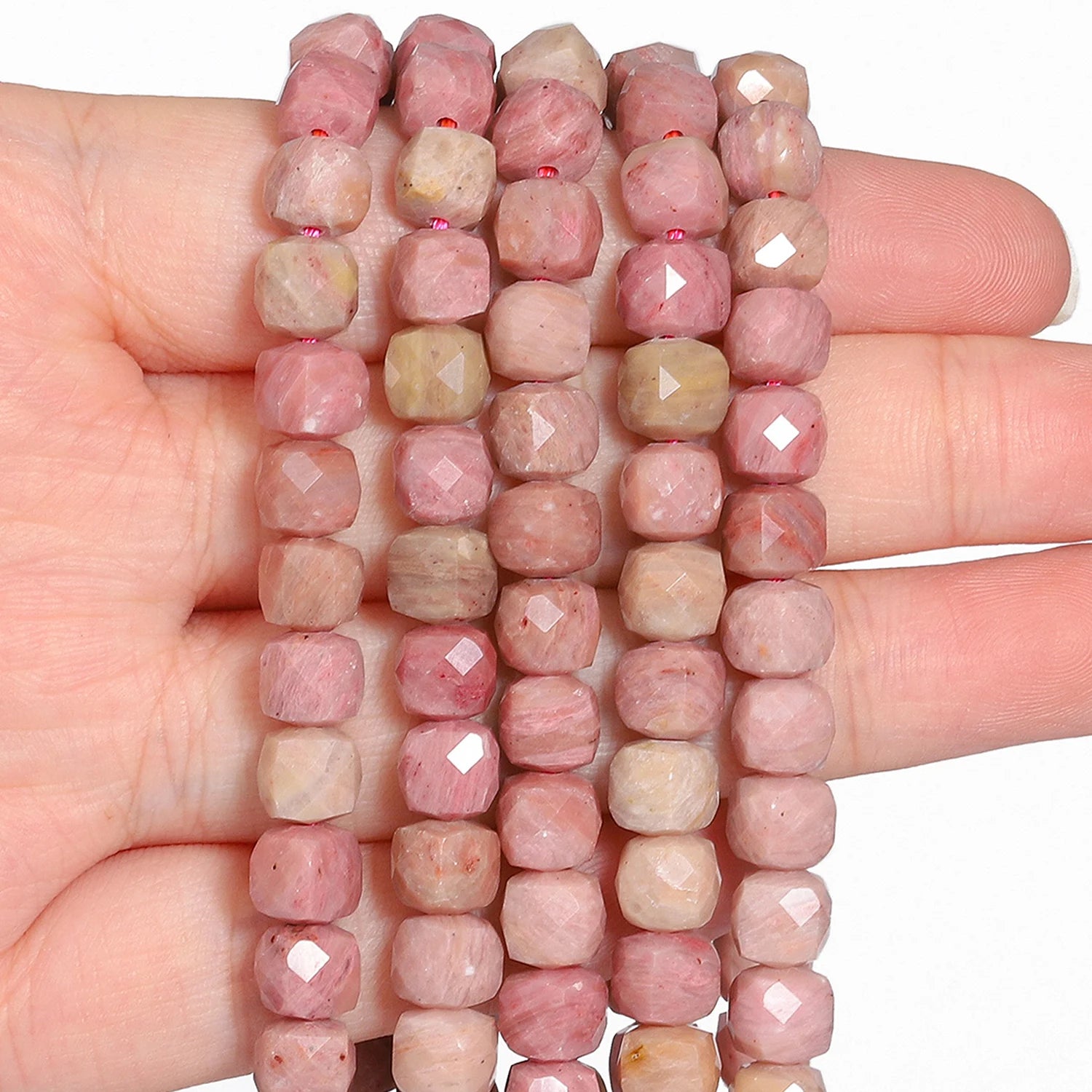 Natural Rhodonite Stone Beads — Multi-Shape Charms for DIY Jewelry Making