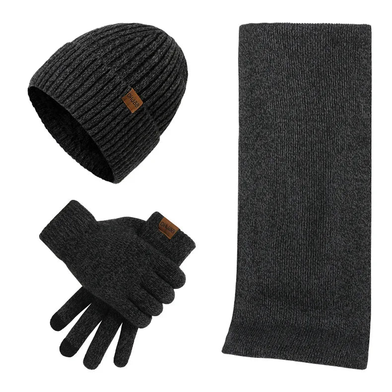 Kinelue Men's Winter Warmth Set — Knitted Beanie, Scarf & Touchscreen Gloves