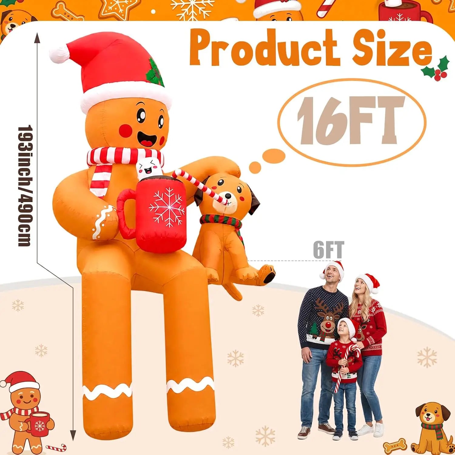 SHXI 16FT Gingerbread Man and Puppy Inflatable — Festive Holiday Yard Decor
