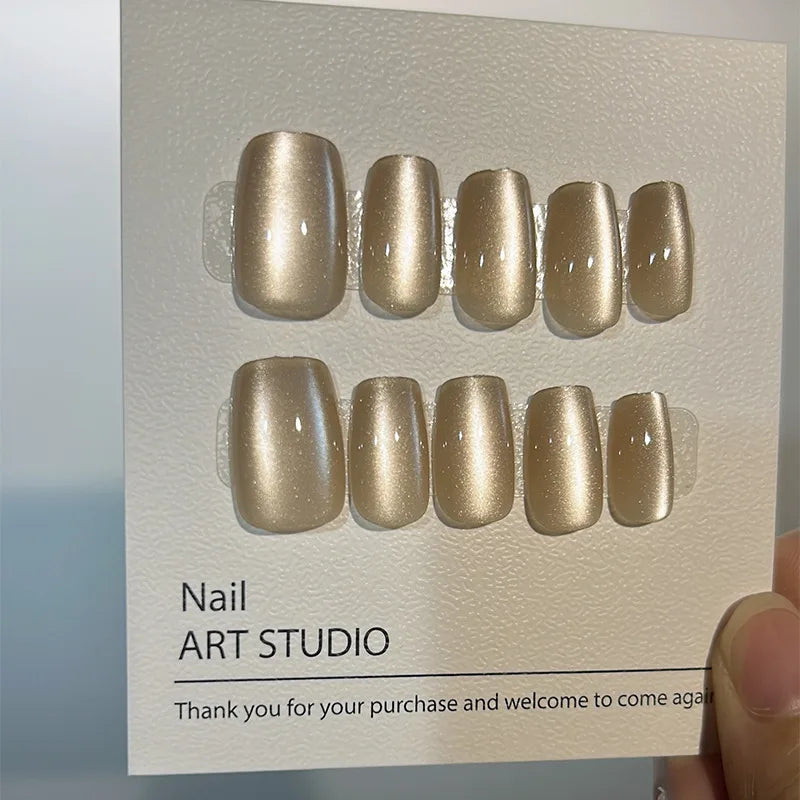 Luxury Cat Eye Press On Nails — Handmade Acrylic Coffin Style False Nails