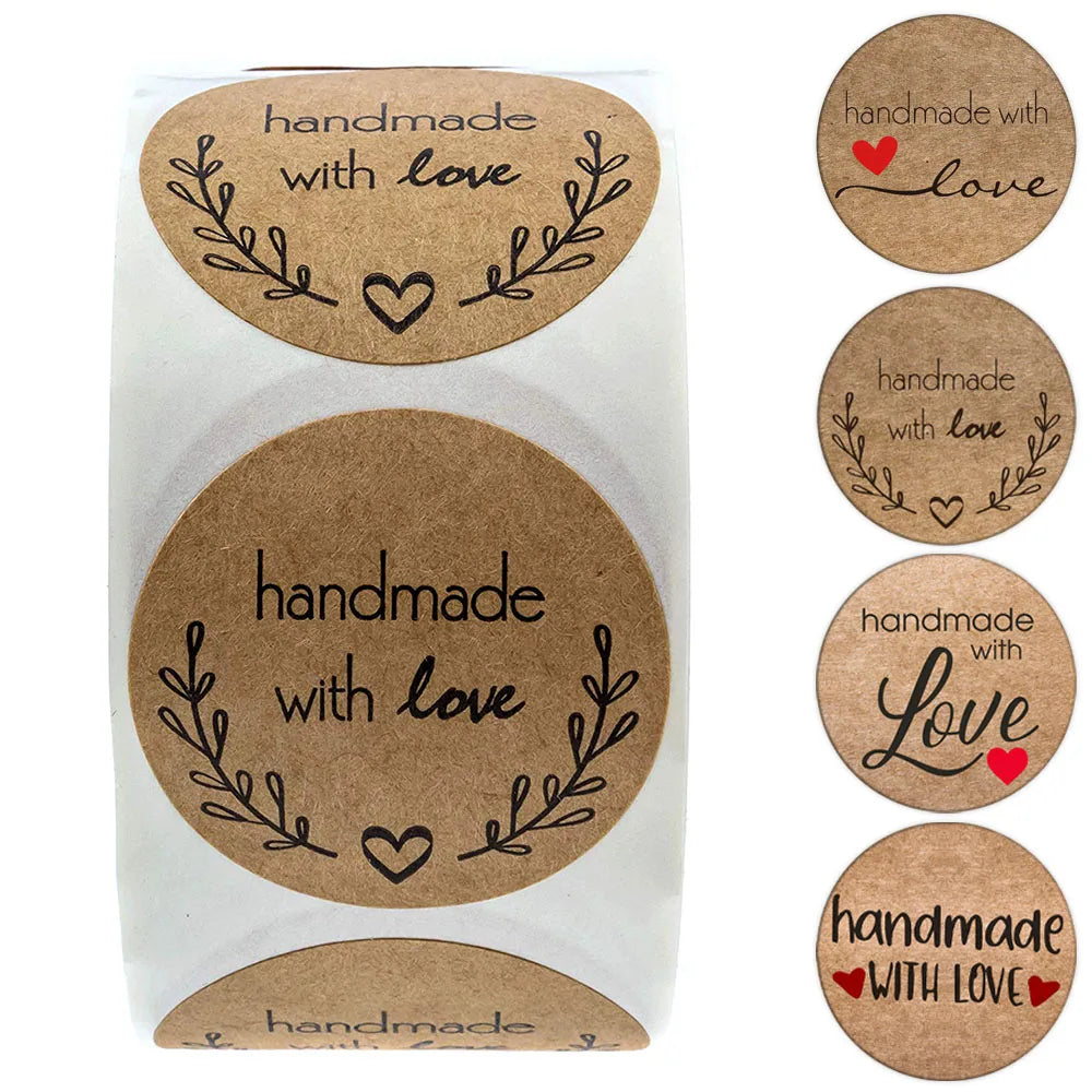 Vintage Kraft Paper Stickers — Handmade With Love Adhesive Labels