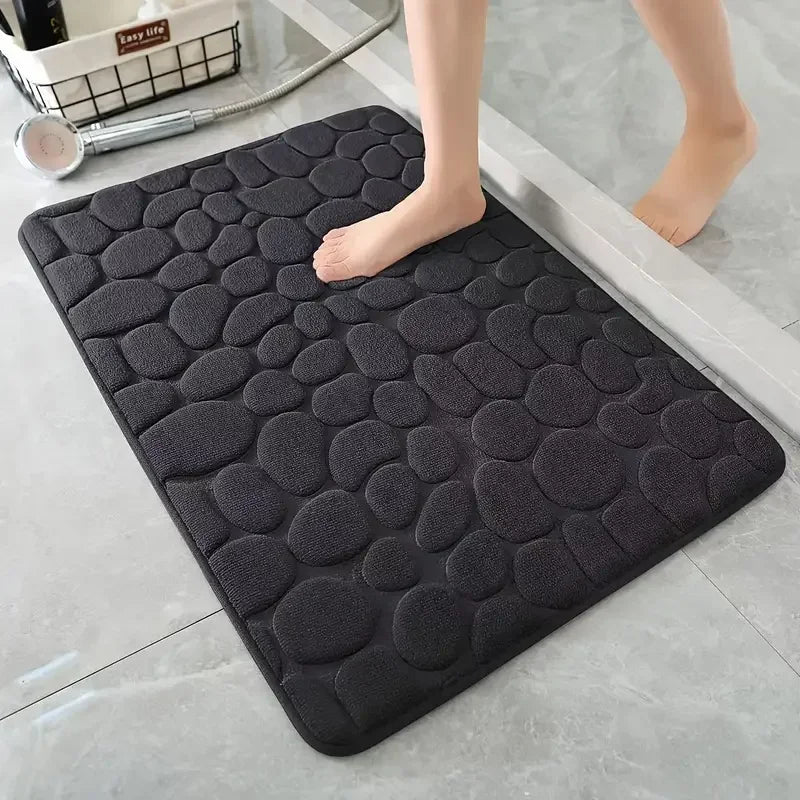 Cobblestone Embossed Bath Mat — Non-Slip Absorbent Floor Rug