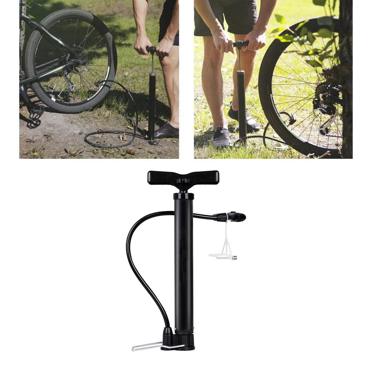 Manual Bicycle Tire Air Pump — Portable Floor Pump for Road and Mountain Bikes