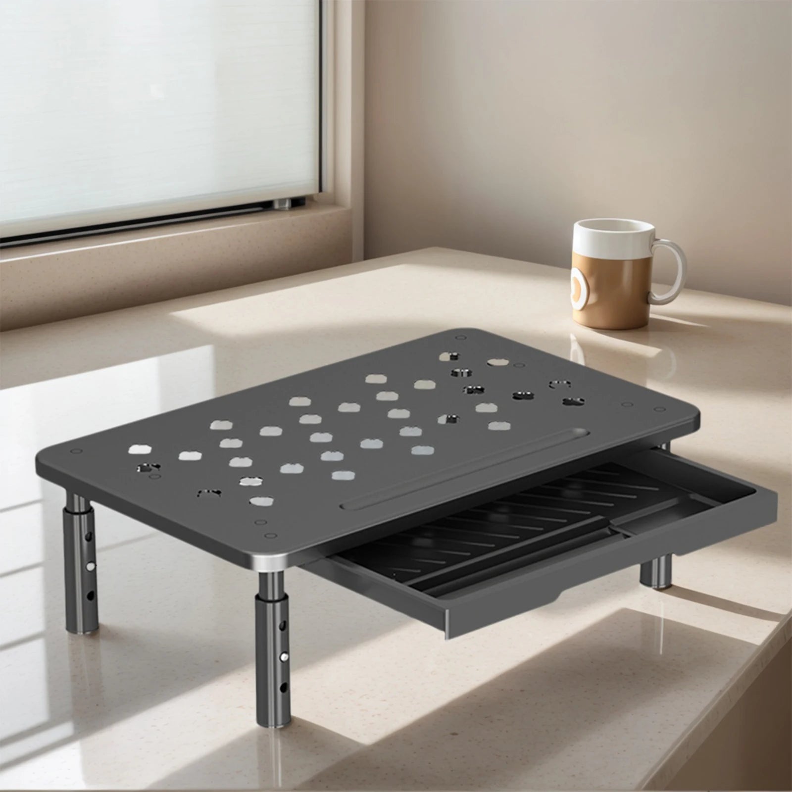 Adjustable Monitor Stand — Ergonomic Laptop Riser with Storage Drawer