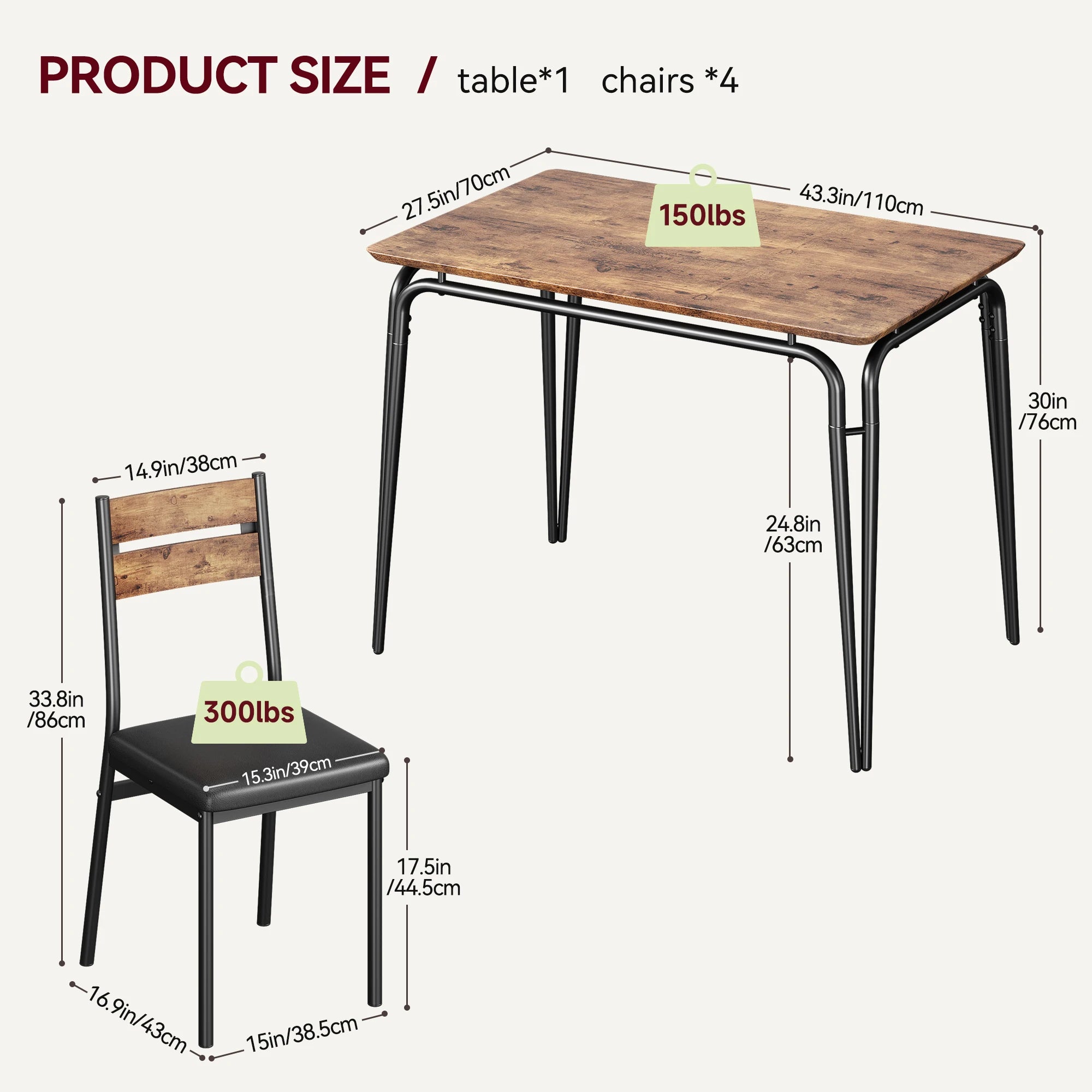 EliteZ 5-Piece Dining Table Set — Compact Space-Saving Kitchen Furniture
