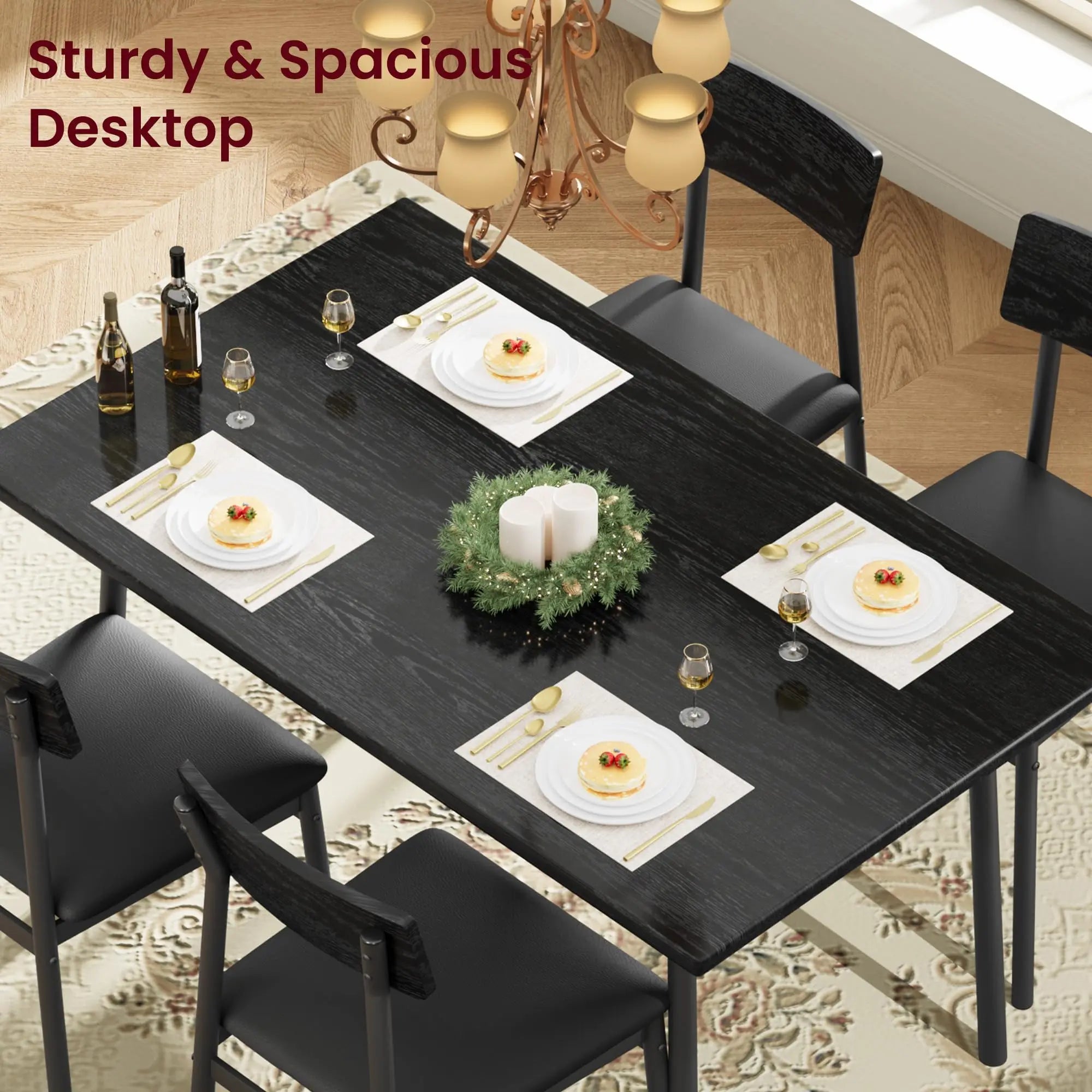 OUTWIND Modern Farmhouse Dining Set — 4-Piece Industrial Wood & Metal Furniture