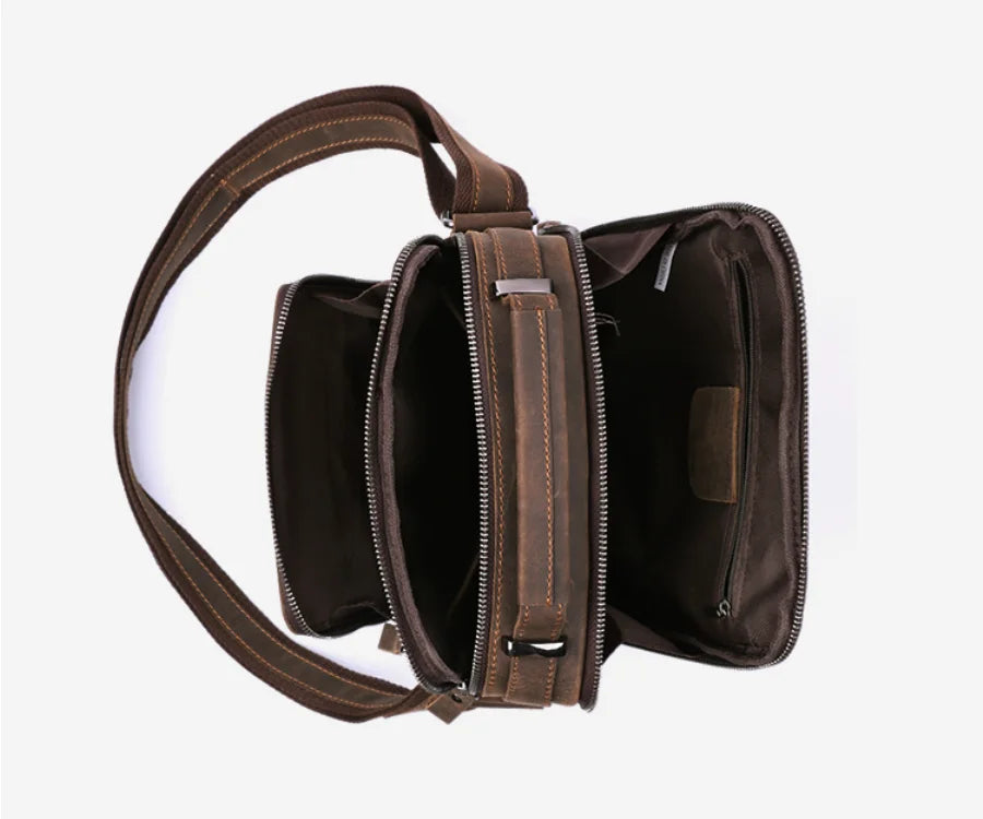Men's Vintage Genuine Leather Crossbody Bag — Large Capacity Shoulder Messenger