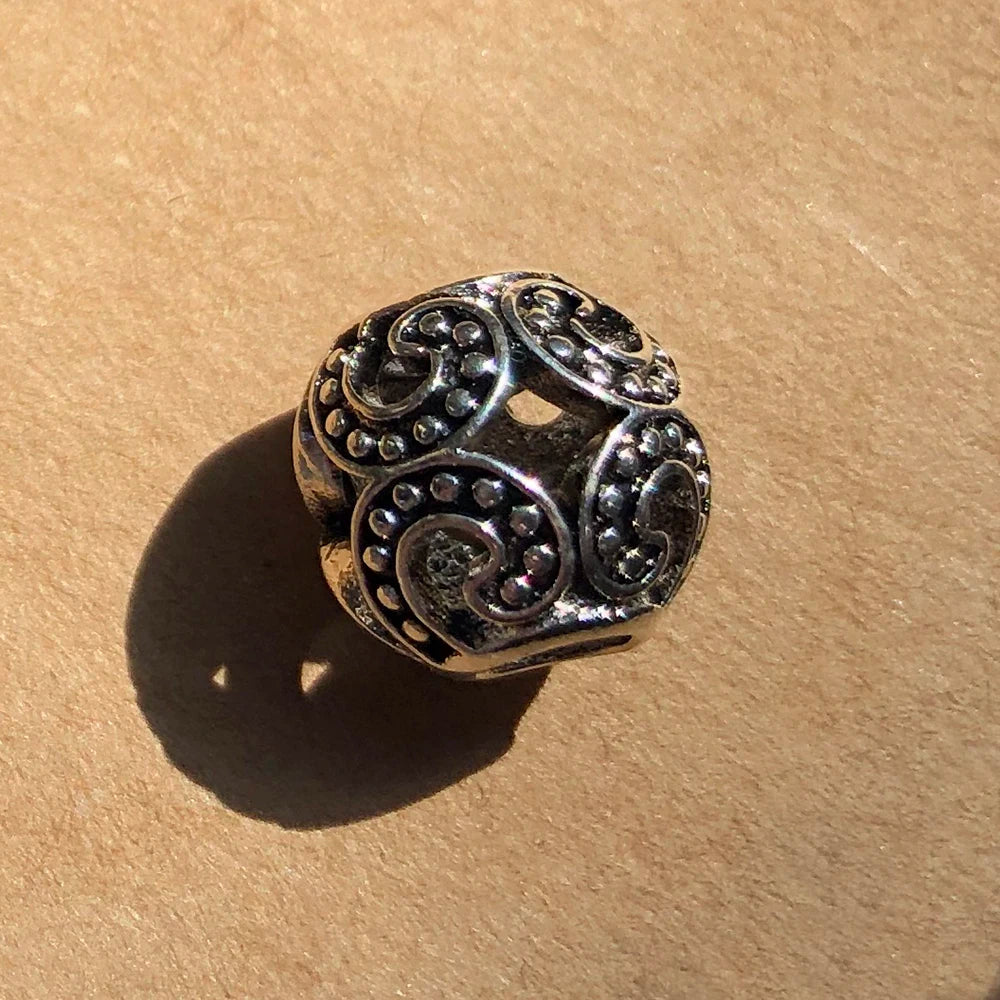 Thaddaeus Blackened Wave Bead Charm — Vintage 925 Sterling Silver Nugget
