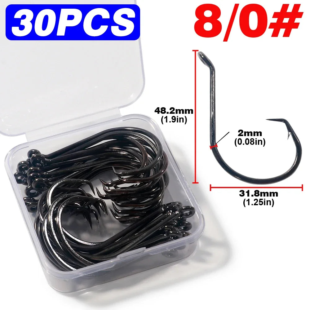 LAKBAT 7385 Inclined Circle Fishing Hooks — High Carbon Steel Barbed Tackle