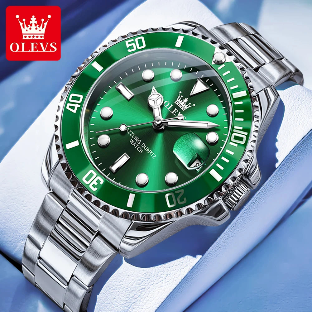 OLEVS 5885 Men's Quartz Watch — Stainless Steel Luxury Style with Auto Date
