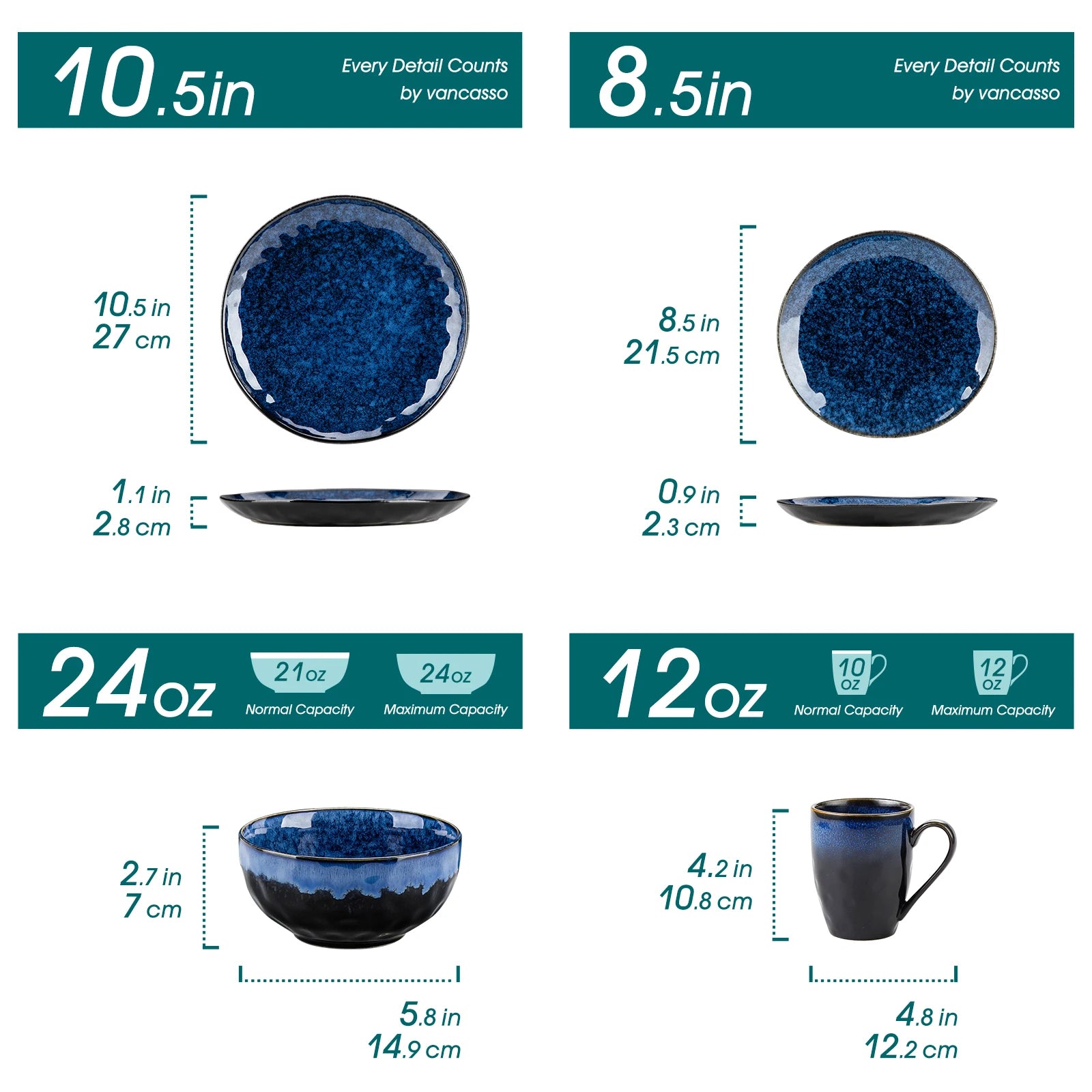 MALACASA Starry Blue Dinnerware Set — Elegant Ceramic Tableware Collection