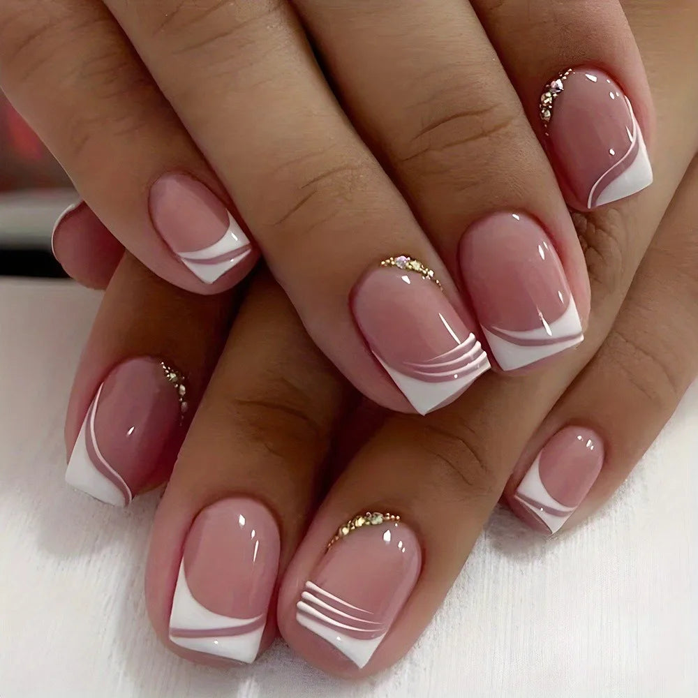 French Tip Press On Nails — Minimalist Square Full Cover Set