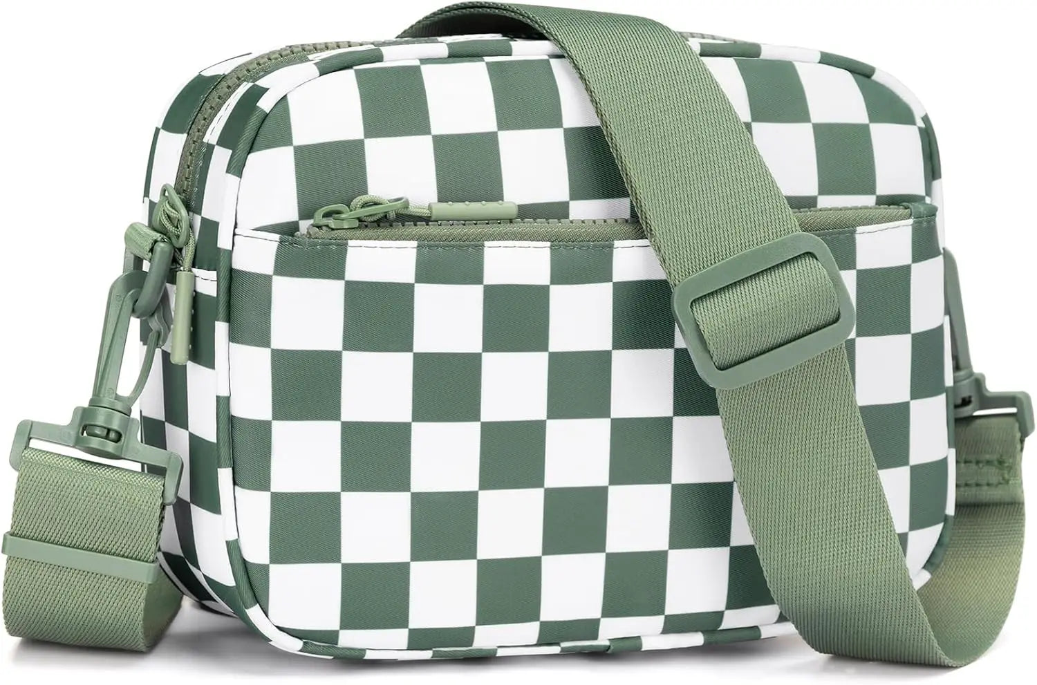 Checkered Crossbody Bag — Trendy Messenger Purse with Wide Strap