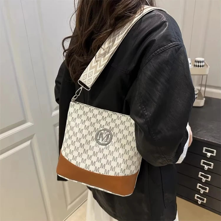 Elegant Women's Crossbody Bag — Multi-Pocket Shoulder Bag with M Badge
