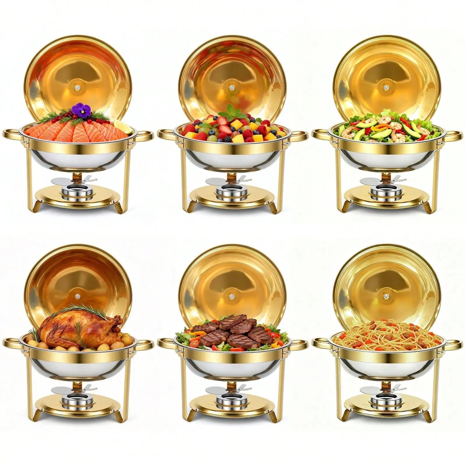 Gold-Plated Stainless Steel Chafing Dishes — Buffet Warmer Set for Catering