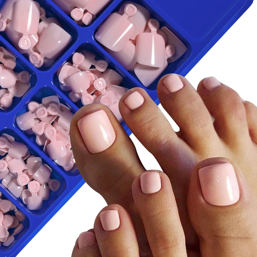 100pc Press On Toenails — Short Square Fake Nail Set for Manicure