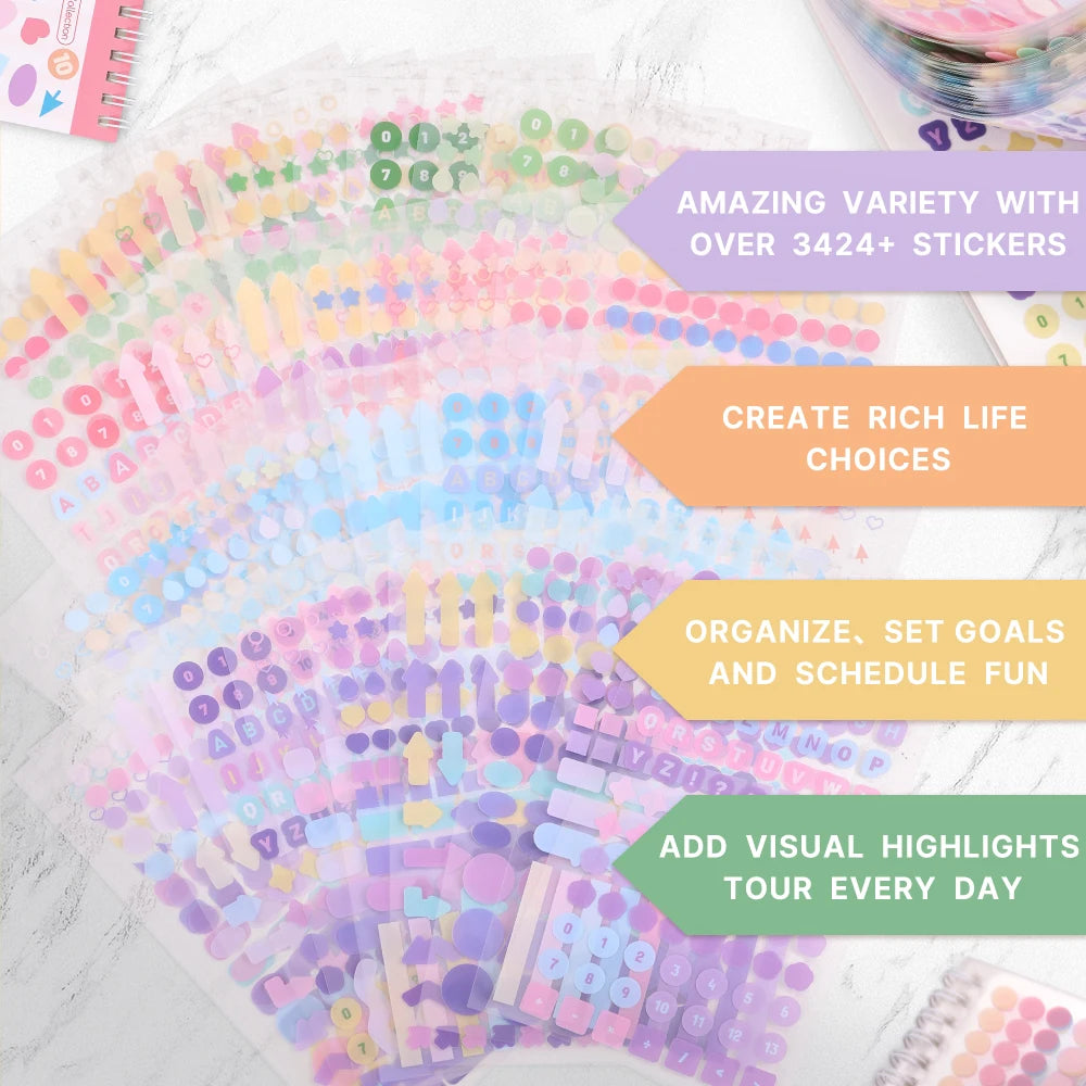 3424 Piece Colorful Mood Sticker Set — Geometric Fantasy Decals for Journaling