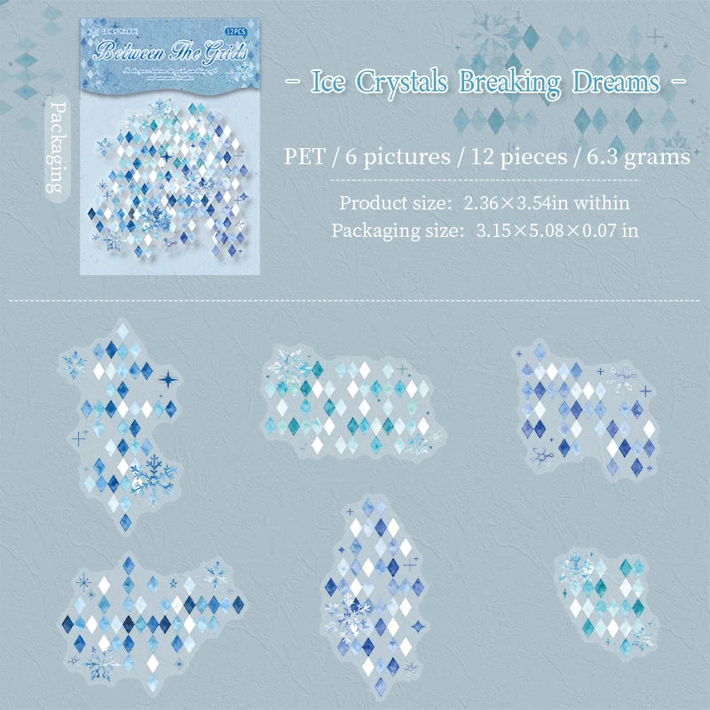 Watercolor Mosaic Grid PET Stickers — Decorative Scrapbooking & Collage Set