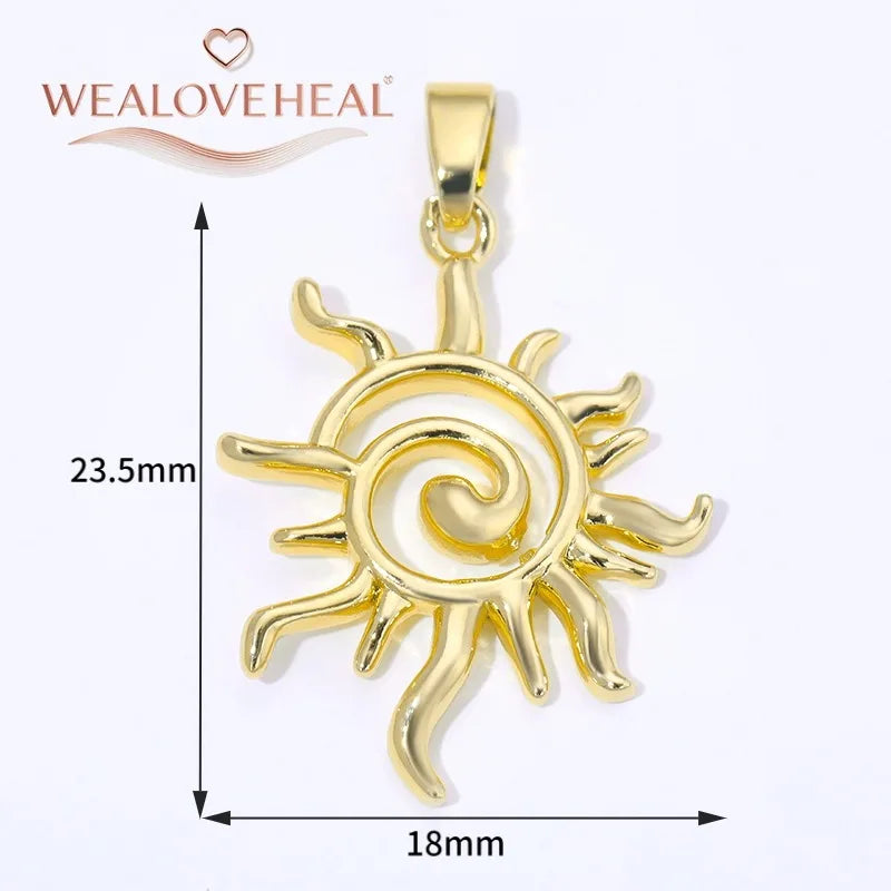 Spiral Vortex Sun Pendants — 18K Gold Plated Zirconia Charms for Jewelry Making