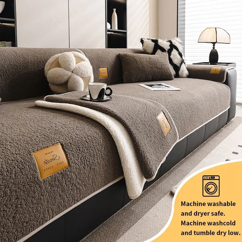 Fleece Sofa Mat — Soft Lamb Fleece Cover for Autumn and Winter