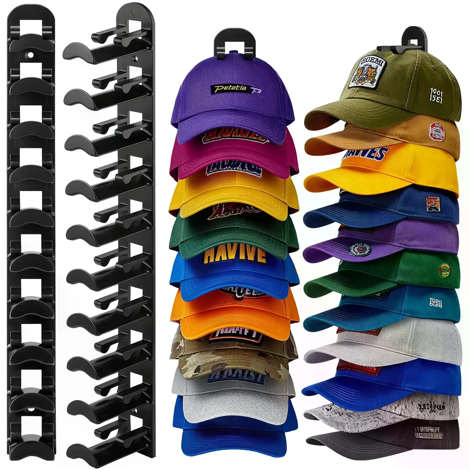 Wall-Mounted Hat Rack 2-Pack — Space-Saving Cap Organizer for Baseball Hats