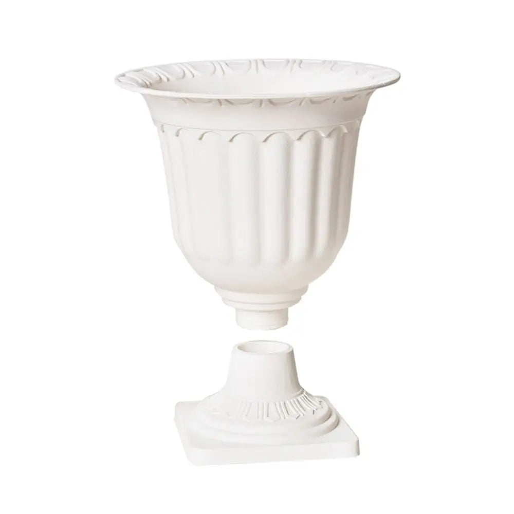 Roman Style Pedestal Flowerpots — Set of 2 White Plastic Planters
