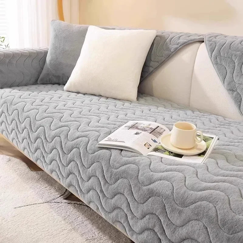 Plush Sofa Mat — Warm Thickened Seat Cushion & Anti-Slip Cover