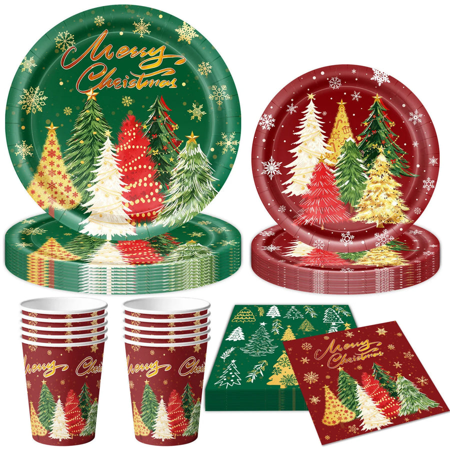 Christmas Tree Themed Tableware Kit — Festive Holiday Party Supplies