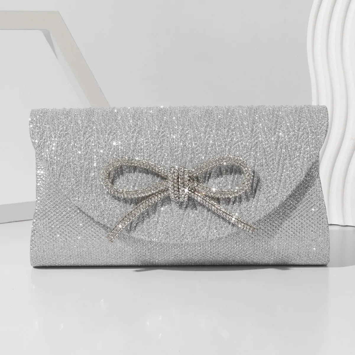 dawndesslo Elegant Crystal Bow Clutch — Shiny Evening Handbag for Weddings